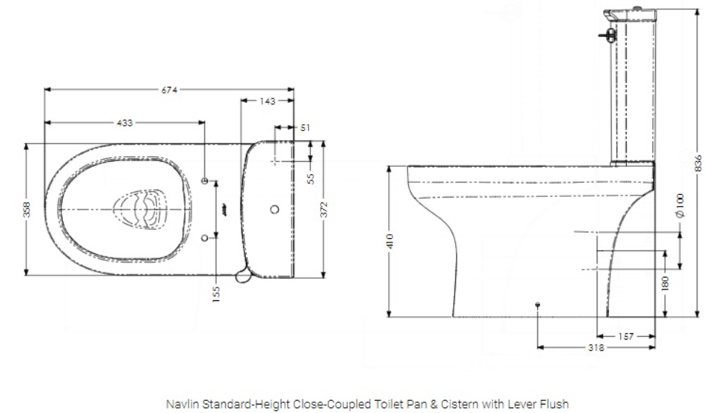 AKW Navlin Standard Height Close Coupled Toilet Pan 650mm (23571)