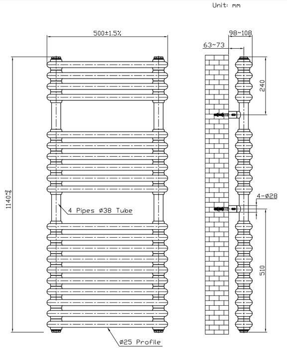 Kartell K-VIT Kolumn Towel Rail White Gloss 500x1140mm (KOL1140-500WT)