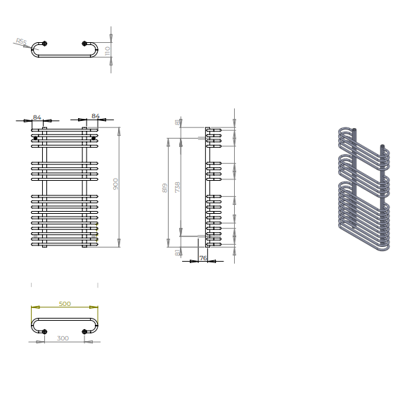 Kartell K-VIT Oakland Heated Towel Rail Chrome 500x916mm (OAK)