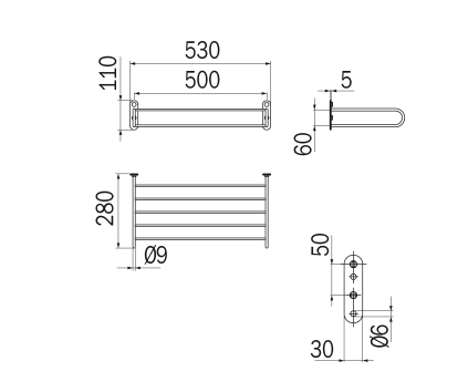 Inda Hotellerie Towel Rack 53 x 9h x 28cm Chrome (A0470FCR)