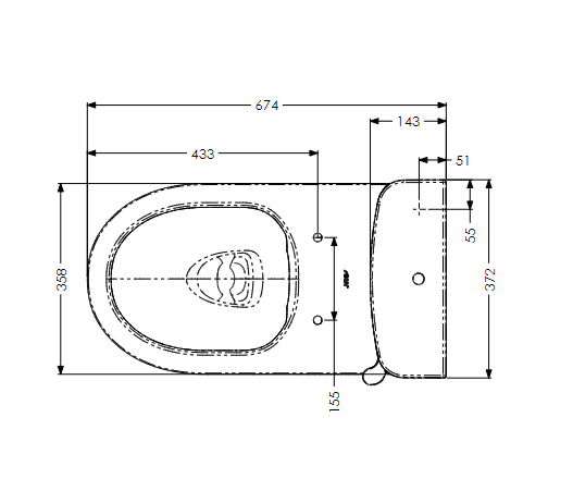 AKW Navlin Raised Height Close Coupled Toilet Pan 650mm (23570)