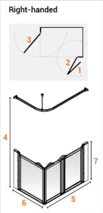 AKW Option A Shower Screens 1200x700mm Right Hand - 900mm High (91004R)