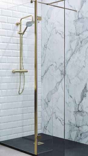 Kartell K-VIT Ottone Brushed Brass Option 1 Round Thermostatic Exposed Bar Shower with Ultra Slim Overhead Drencher and Sliding Handset (SHO140OT)