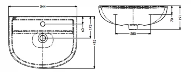 AKW Navlin Wash Basin 550mm 1 Tap Hole (23580)