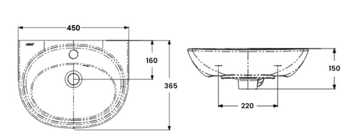 AKW Livenza Plus Sanitaryware Washbasin 450mm 1 Tap Hole (23907)