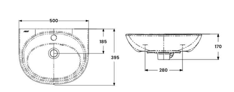 AKW Livenza Plus Sanitaryware Washbasin 500mm 1 Tap Hole (23903)