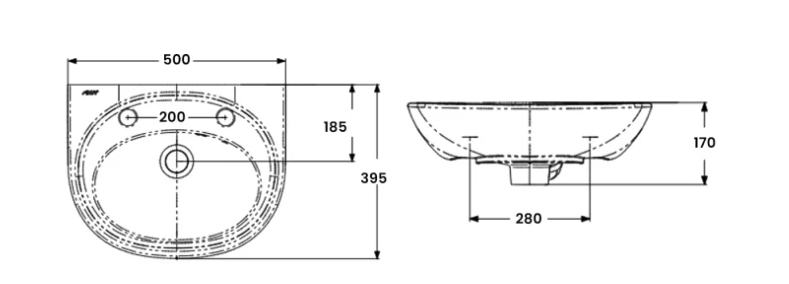 AKW Livenza Plus Sanitaryware Washbasin 500mm 2 Tap Hole (23913)