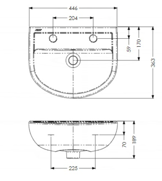 AKW Navlin 450mm 2TH Basin Pack Including Full Pedestal & Basin Lever Taps (28328)