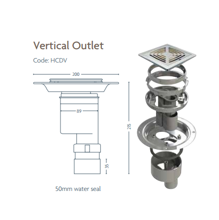 Impey UTT01/V Tiled Floor Gully Waste Trap (Vertical Outlet) Stainless Steel