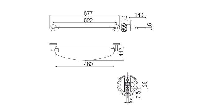 Inda Forum Glass Shelf 58x6hx14cm (A36090CR26)